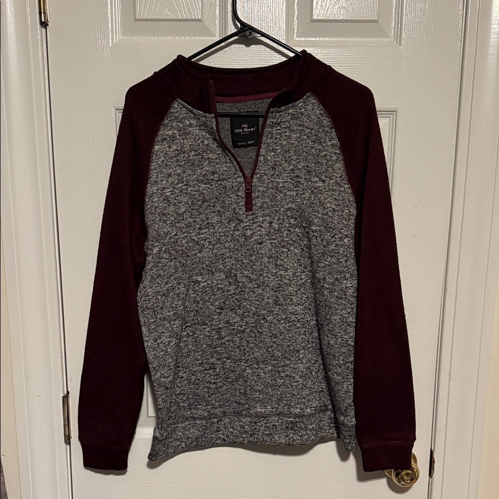 Men's Zip-Up Sweater in Gray and Maroon
